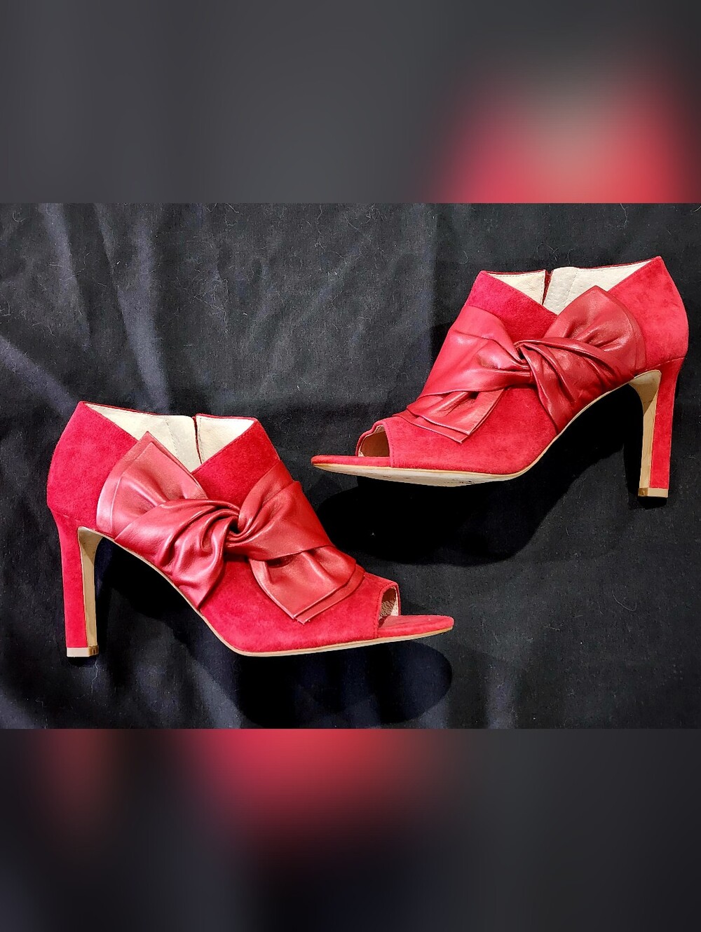 LOUISE ET CIE | Red Suede Knotted Peep-Toe Heels